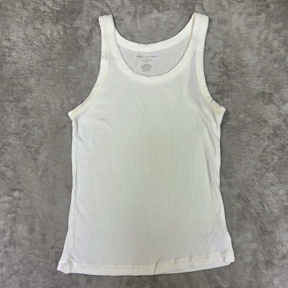 American Eagle Soft & Sexy Ribbed Tank Top Cream Off-White Scoop Neck Medium